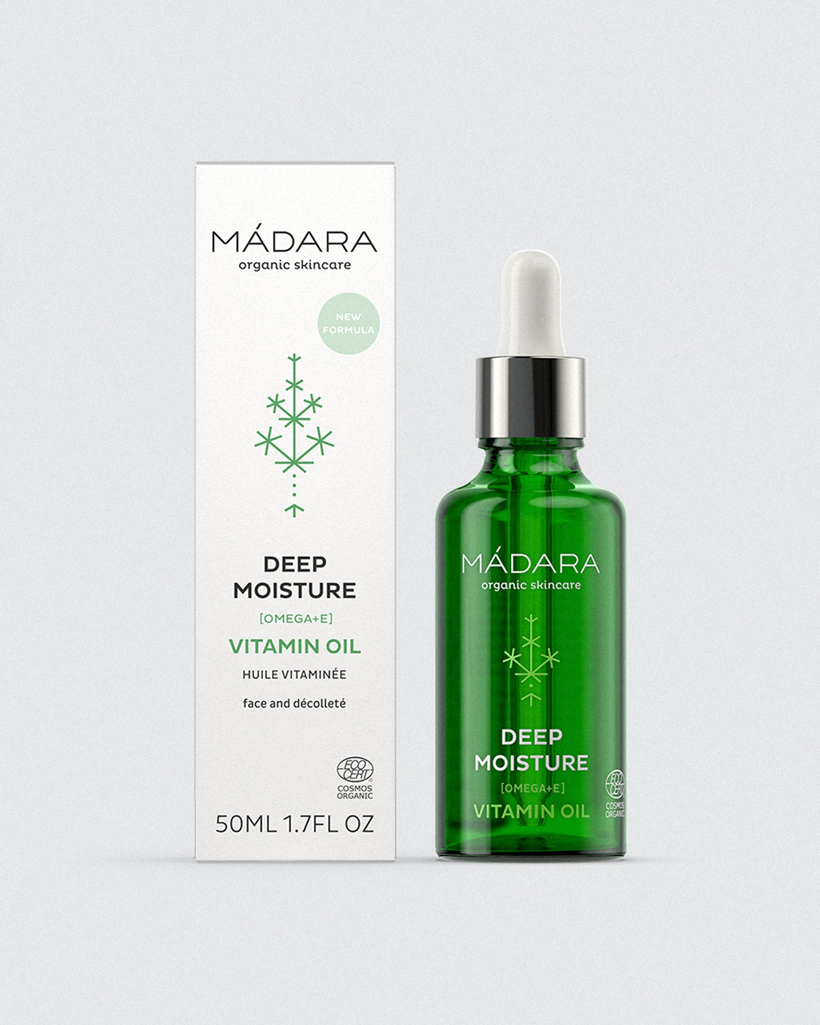 MÁDARA Organic Skincare vitamin oil 50ml A2281 face oil product photo on plain background.