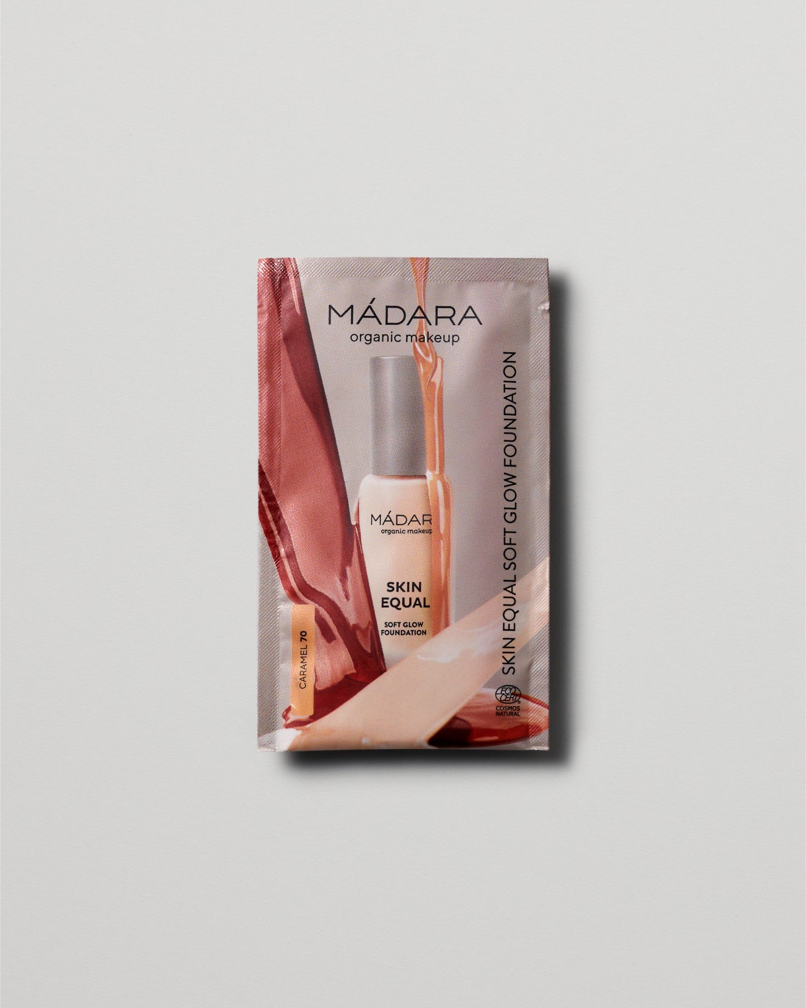 MÁDARA Organic Skincare soft glow foundation spf15 caramel 2ml SC6063 2 foundation product photo on plain background.