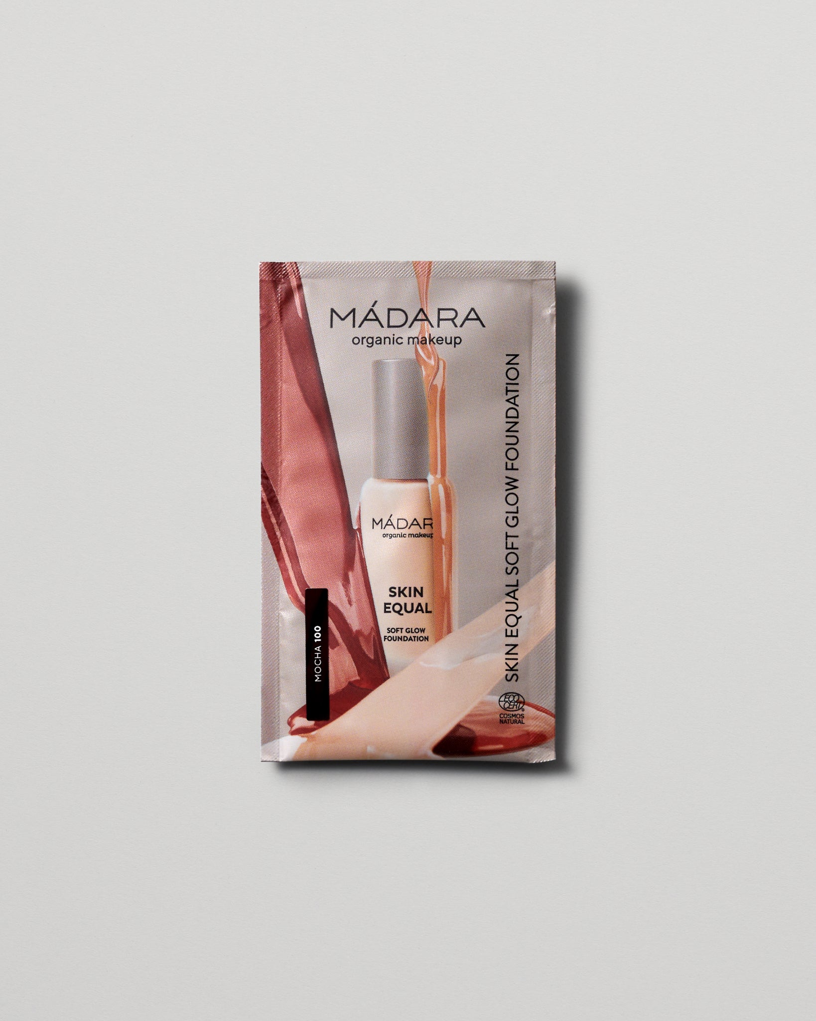 MÁDARA Organic Skincare soft glow foundation spf15 mocha 2ml SC6069 2 foundation product photo on plain background.