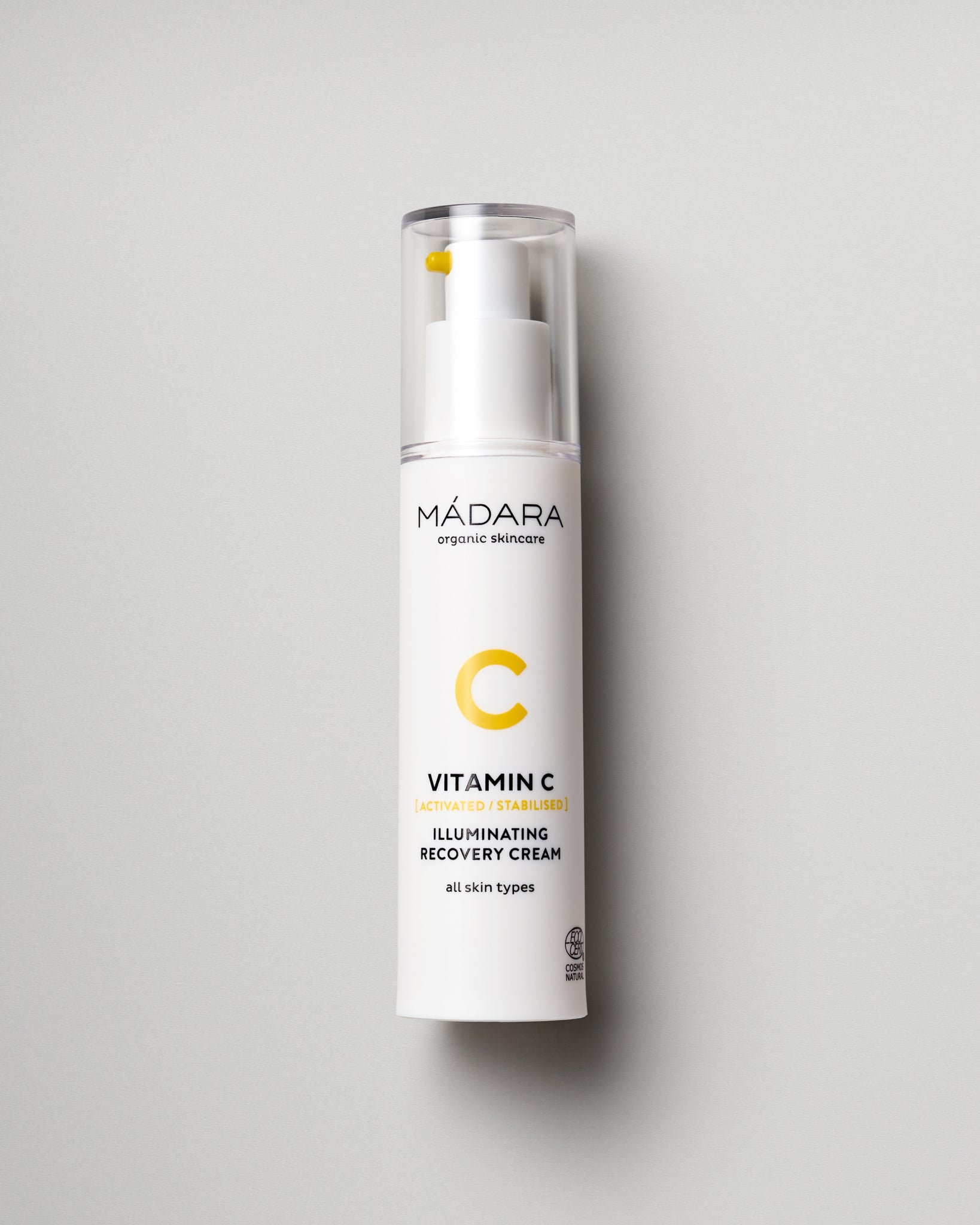 MÁDARA Organic Skincare vitamin c illuminating recovery cream madara A3302 face cream product photo on plain background.
