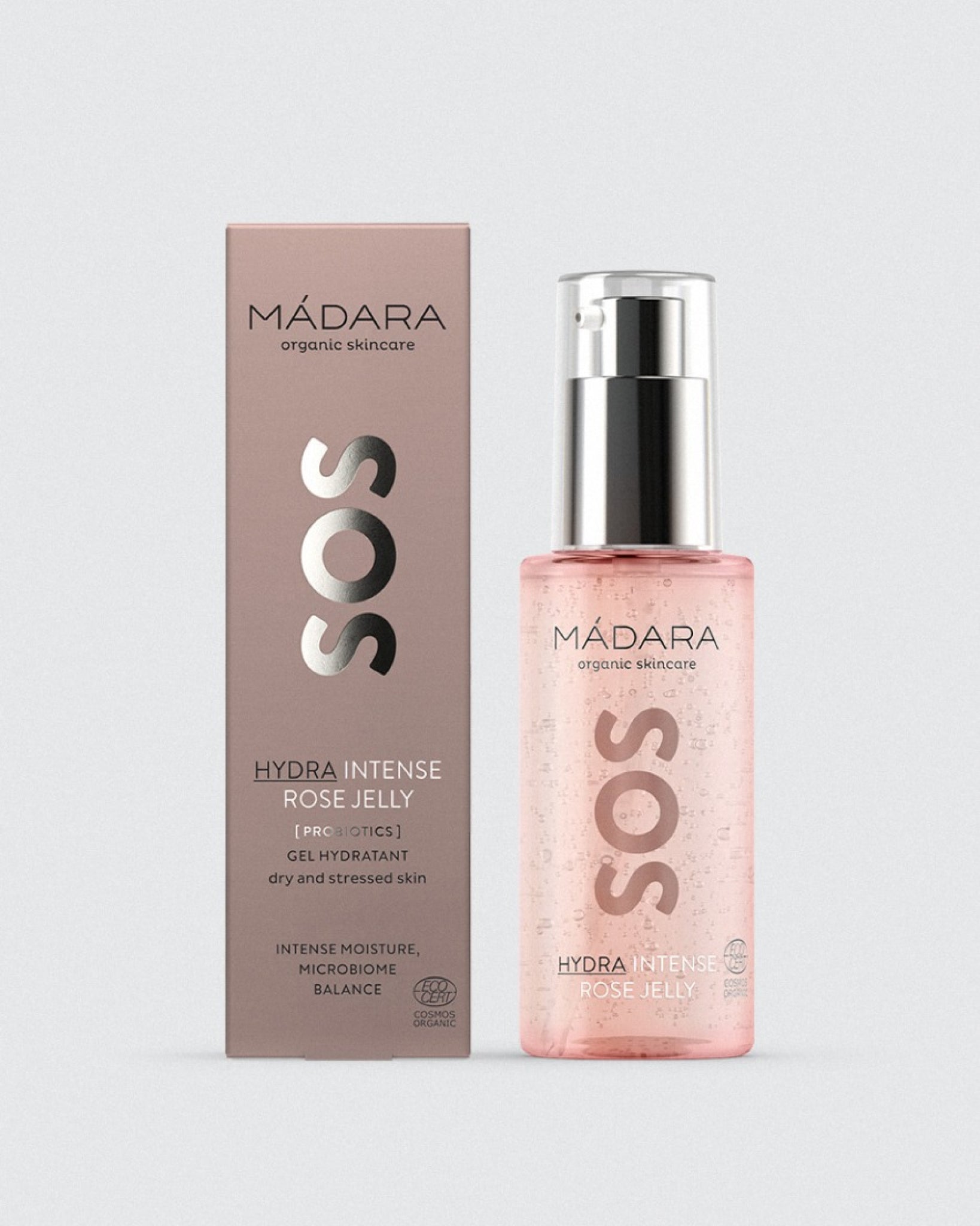 MÁDARA Organic Skincare hydra intense rose jelly 75ml A3022 gel moisturizer product photo on plain background.