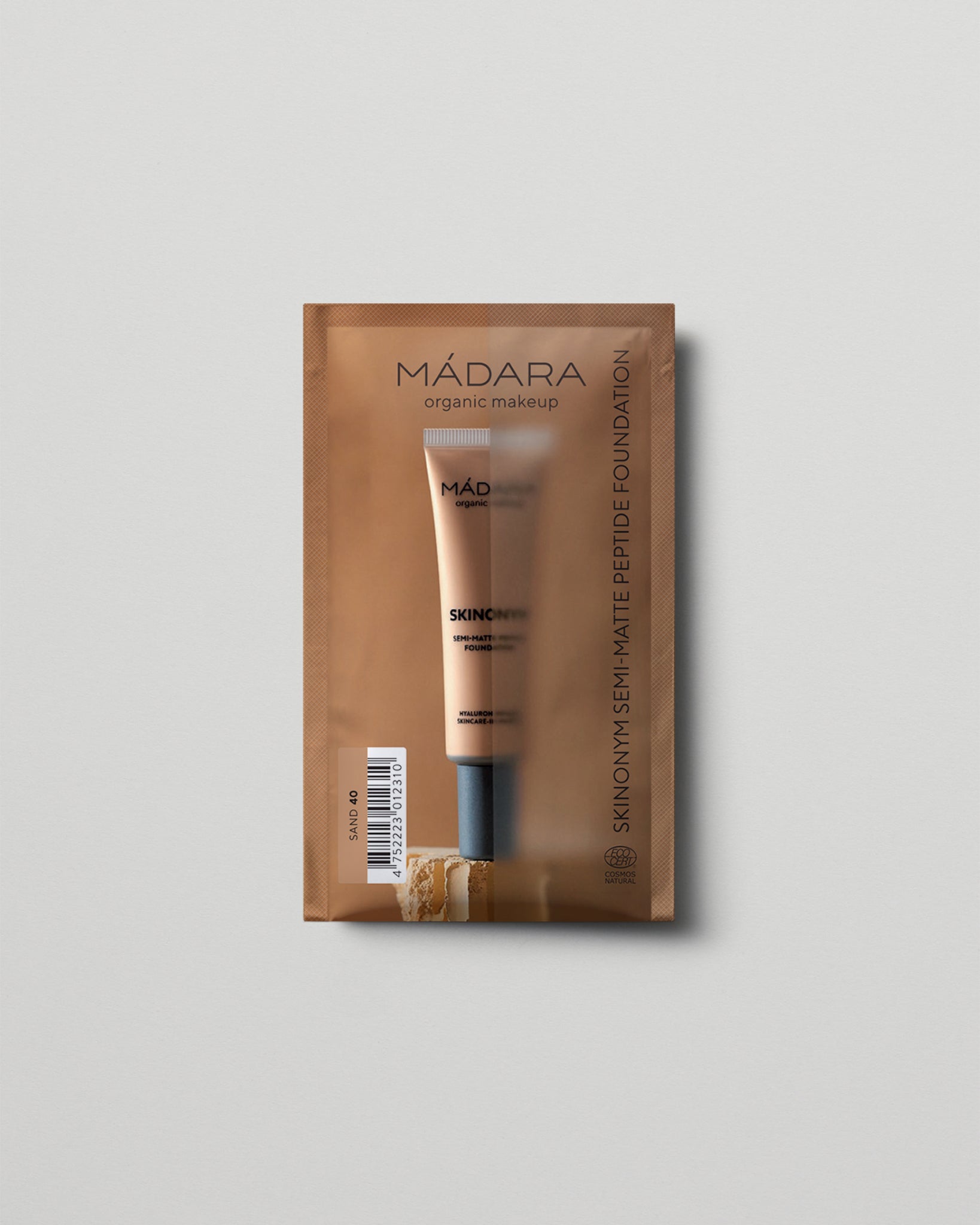 MÁDARA Organic Skincare semi matte peptide foundation sand 2ml SC6085 2 foundation product photo on plain background.